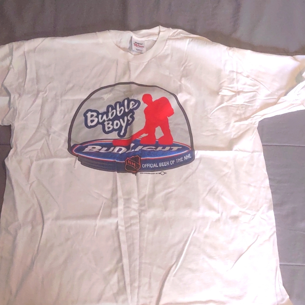 Vintage Budlight Bubble boys Hockey T-shirt 1990s XL New old Stock
